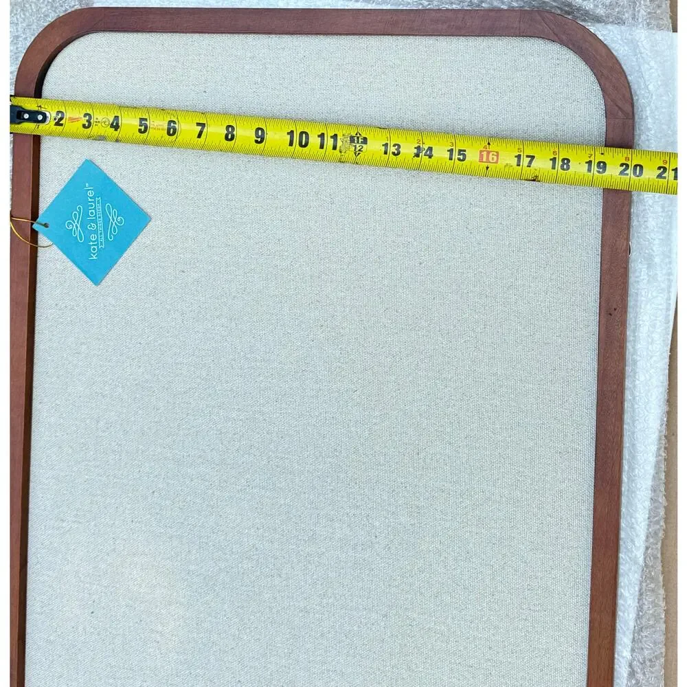 Kate and Laurel Hutton Fabric Pinboard 20x30 Warm Walnut Frame NWT